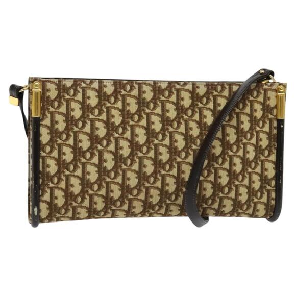 DIOR Trotter Canvas Shoulder Bag Brown Gold - Picture 1 of 11
